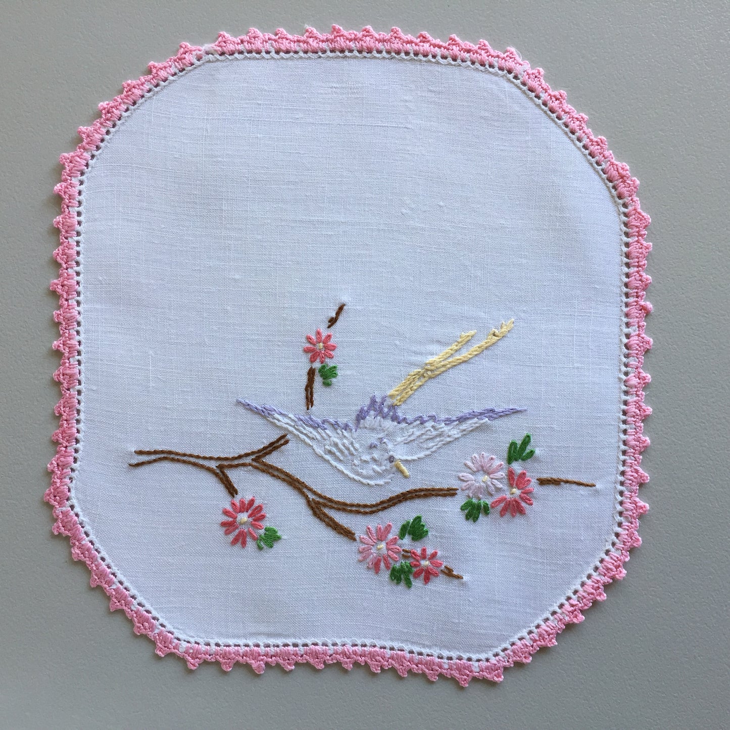 Australian Vintage Hand Embroidered Floral Duchess / Dressing Table Doily Set (3 Piece)