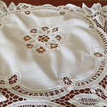 Load image into Gallery viewer, Handmade Vintage Square White Cotton Tablecloth with Battenburg Lace