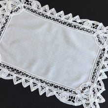 Load image into Gallery viewer, Handmade Vintage White Cotton Placemat/Tray Cloth Doily with Battenburg Lace