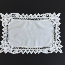 Load image into Gallery viewer, Handmade Vintage White Cotton Placemat/Tray Cloth Doily with Battenburg Lace