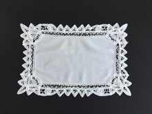 Load image into Gallery viewer, Handmade Vintage White Cotton Placemat/Tray Cloth Doily with Battenburg Lace