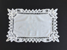 Load image into Gallery viewer, Handmade Vintage White Cotton Placemat/Tray Cloth Doily with Battenburg Lace