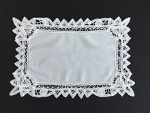 Load image into Gallery viewer, Handmade Vintage White Cotton Placemat/Tray Cloth Doily with Battenburg Lace