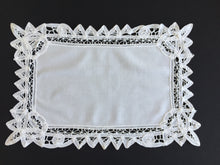 Load image into Gallery viewer, Handmade Vintage White Cotton Placemat/Tray Cloth Doily with Battenburg Lace