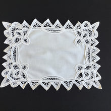 Load image into Gallery viewer, Handmade Vintage White Cotton Placemat/Tray Cloth Doily with Battenburg Lace