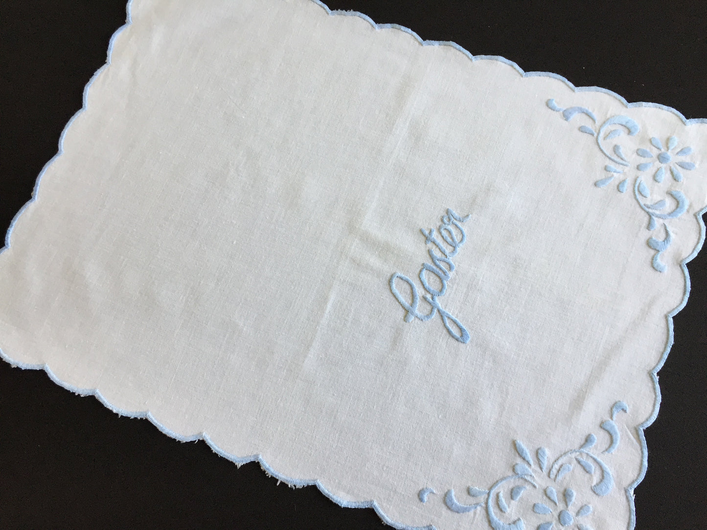Edwardian Antique Hand Embroidered Oblong Doily