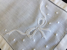 Load image into Gallery viewer, Antique Hand Embroidered Small Beige Linen Table Runner with Bow Pattern