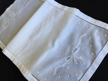 Load image into Gallery viewer, Antique Hand Embroidered Whitework Linen Table Runner with Bow Pattern