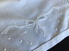 Load image into Gallery viewer, Antique Hand Embroidered Whitework Linen Table Runner with Bow Pattern