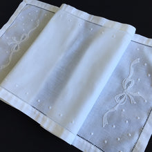 Load image into Gallery viewer, Antique Hand Embroidered Whitework Linen Table Runner with Bow Pattern