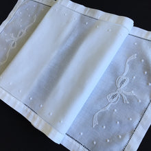 Load image into Gallery viewer, Antique Hand Embroidered Whitework Linen Table Runner with Bow Pattern