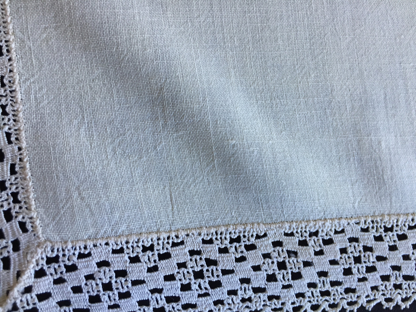 Minimalist Beige Placemat | Linen Tray Cloth Doily with Cotton Lace Edging | Edwardian Antique