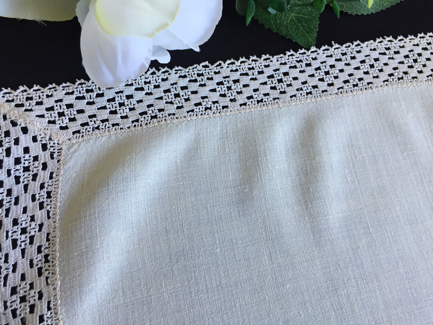 Minimalist Beige Placemat | Linen Tray Cloth Doily with Cotton Lace Edging | Edwardian Antique