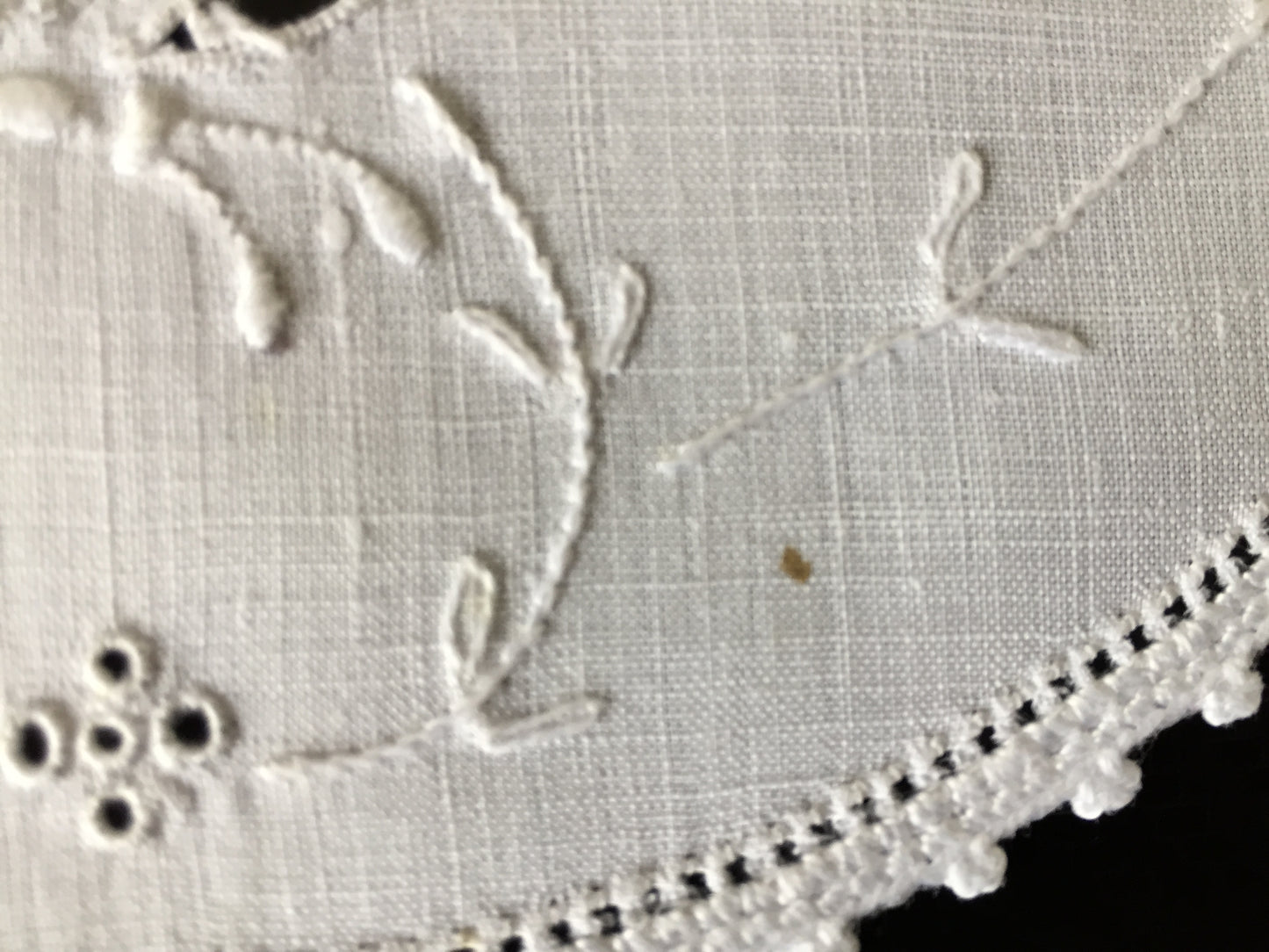 Hand Embroidered 8.75" Antique Madeira Cutwork Doily with Crocheted Edging
