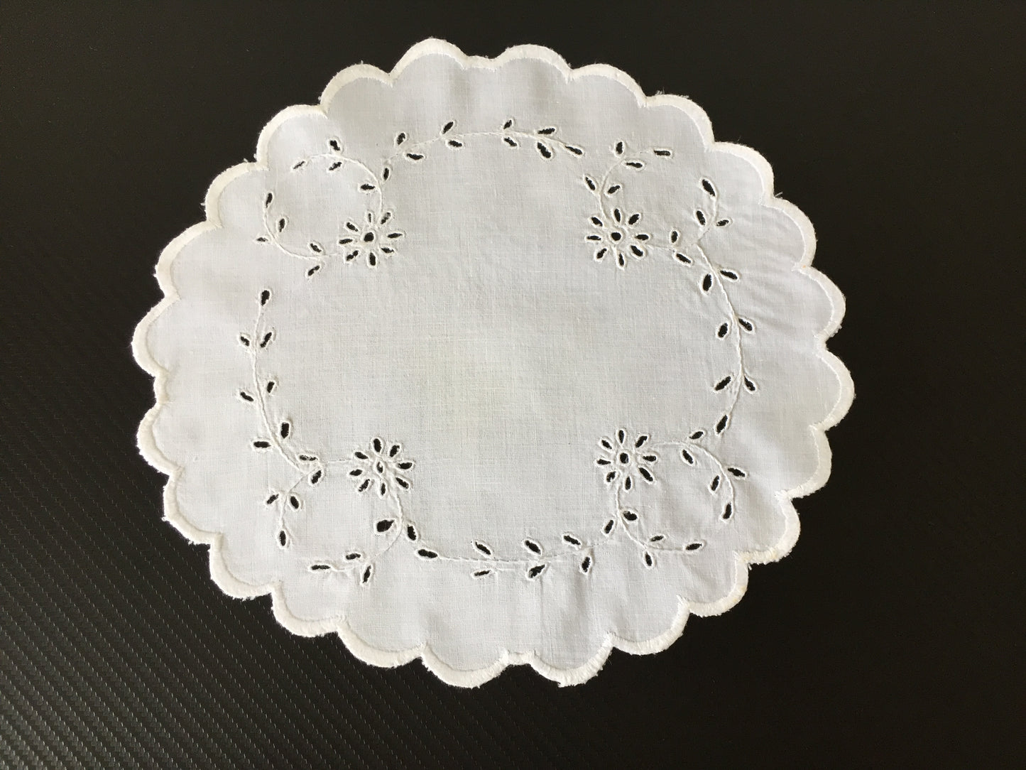 Broderie Anglaise Hand Embroidered 11" Antique Whitework Doily