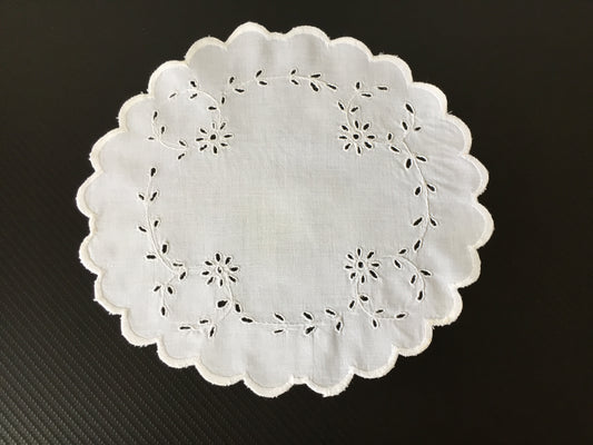 Broderie Anglaise Hand Embroidered 11" Antique Whitework Doily