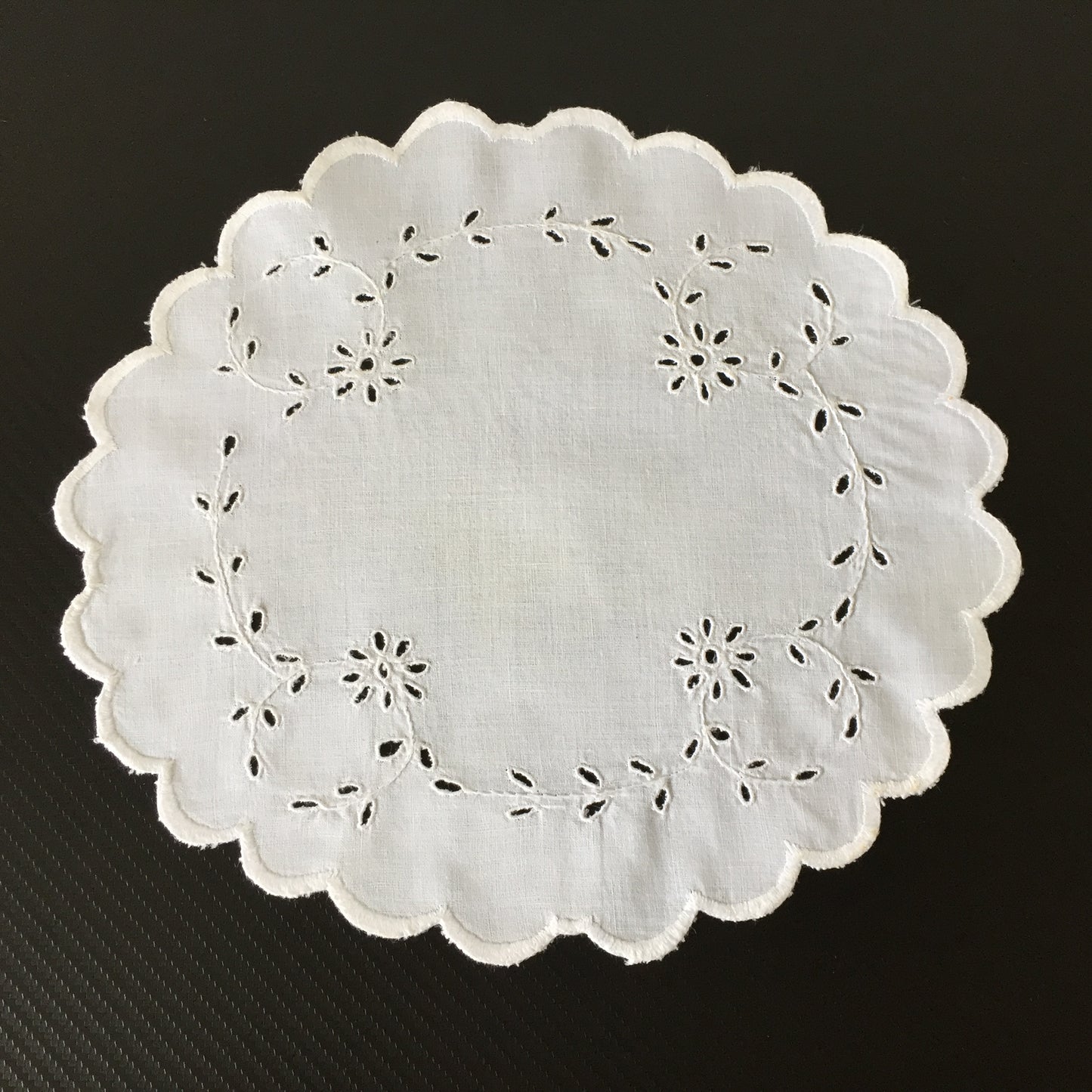 Broderie Anglaise Hand Embroidered 11" Antique Whitework Doily