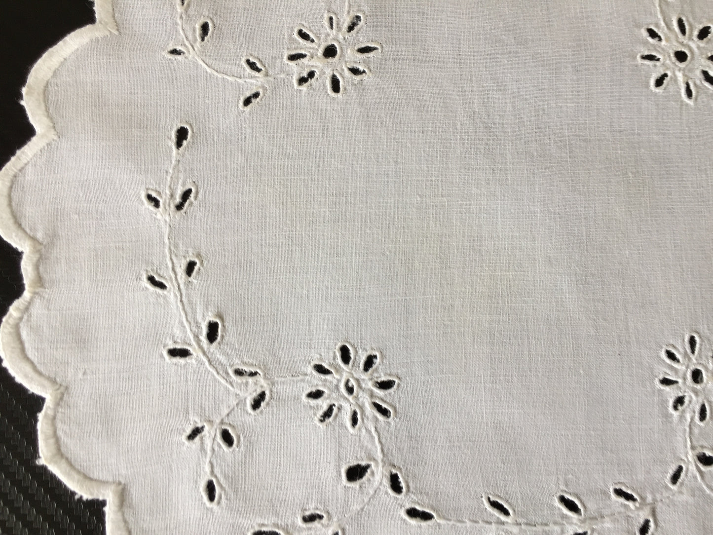 Broderie Anglaise Hand Embroidered 11" Antique Whitework Doily