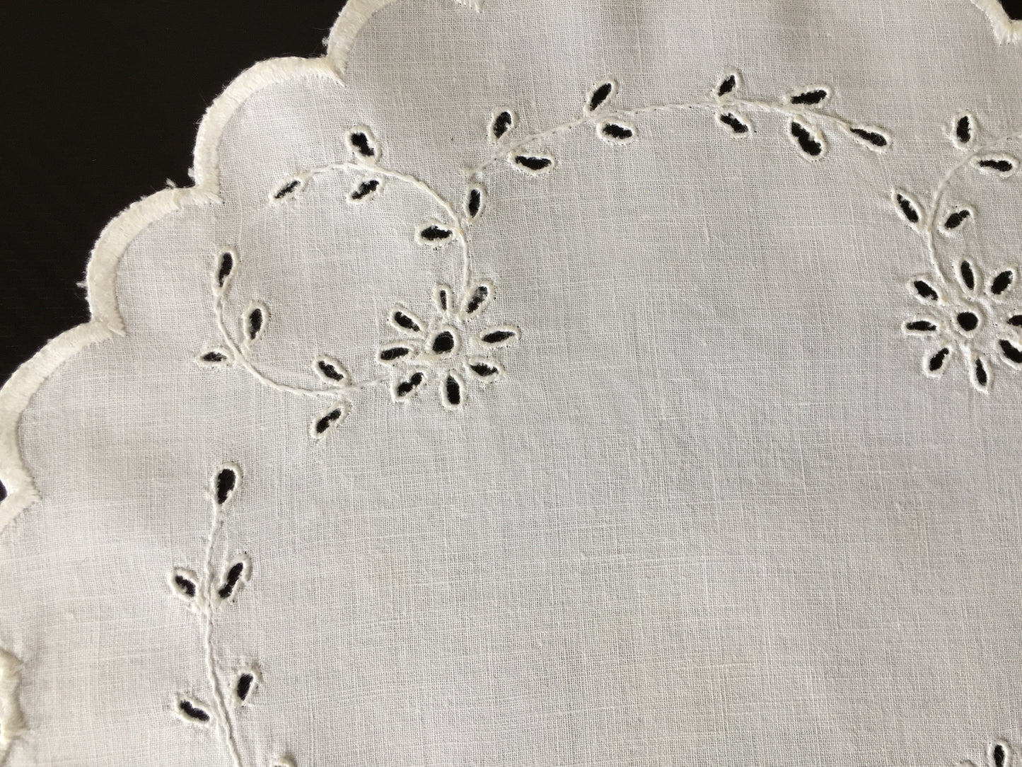Broderie Anglaise Hand Embroidered 11" Antique Whitework Doily