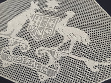 Load image into Gallery viewer, Rare 1910s Mary Card Filet Crochet Lace Panel: Australian Coat of Arms