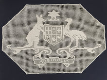 Load image into Gallery viewer, Rare 1910s Mary Card Filet Crochet Lace Panel: Australian Coat of Arms