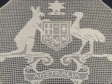 Load image into Gallery viewer, Rare 1910s Mary Card Filet Crochet Lace Panel: Australian Coat of Arms