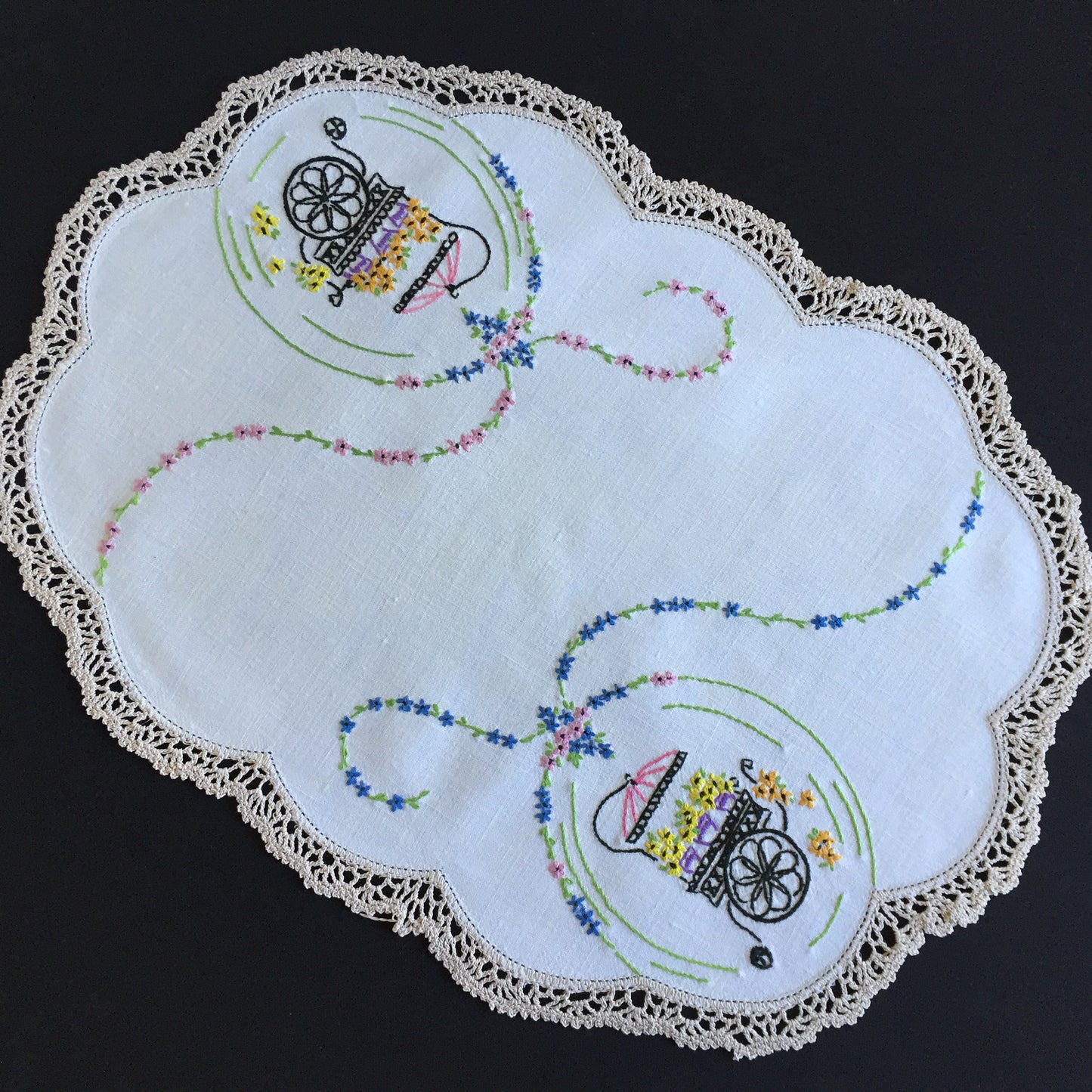 Australian Vintage Hand Embroidered Floral Table Centrepiece | Placemat Doily