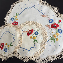 Load image into Gallery viewer, Australian Vintage Hand Embroidered Duchess | Dressing Table Doily Set of 3