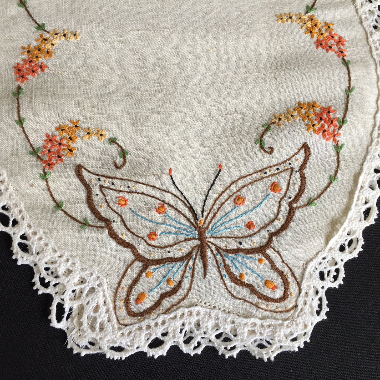 Australian Vintage Hand Embroidered Table Runner | Butterfly | Windmill Design