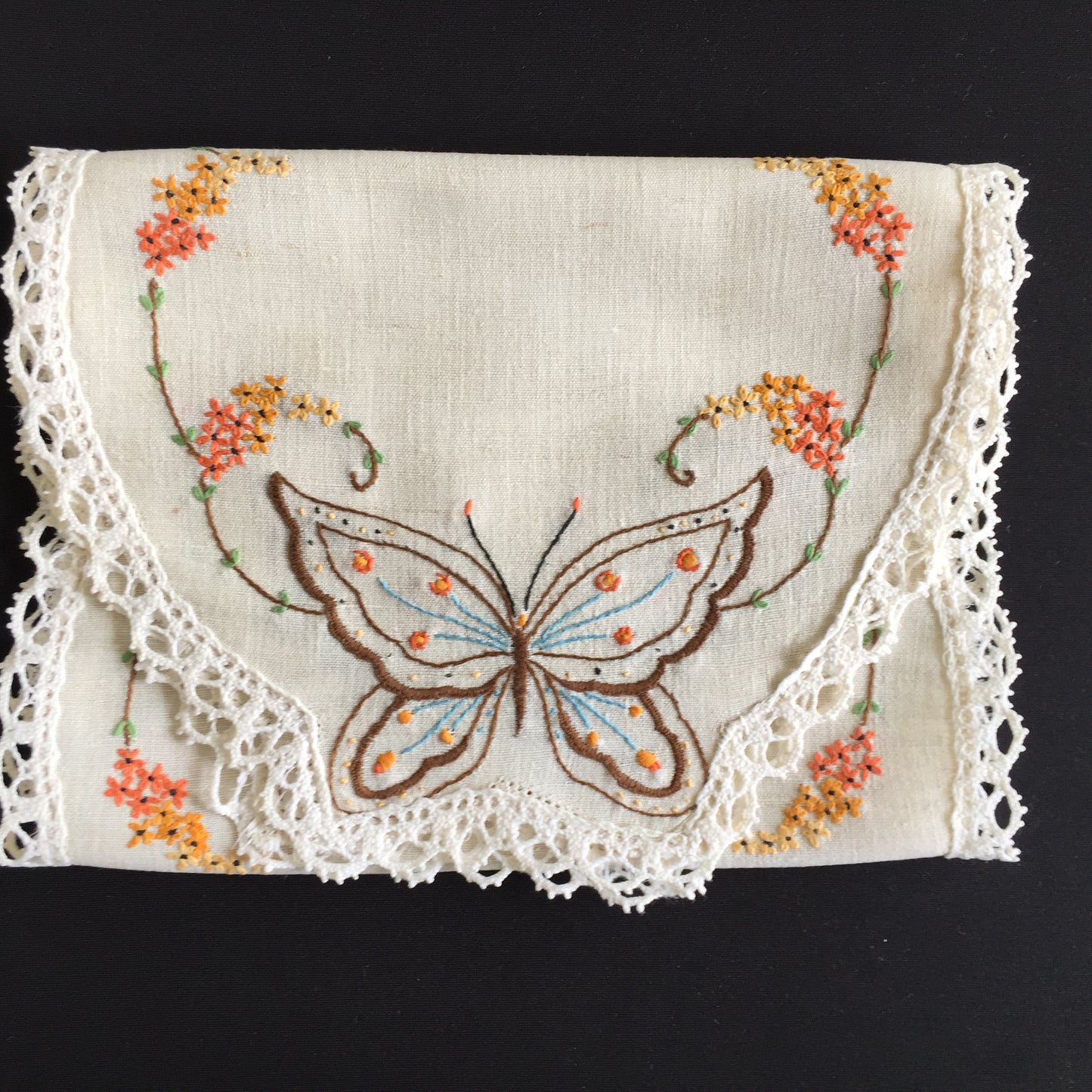Australian Vintage Hand Embroidered Table Runner | Butterfly | Windmill Design