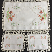 Load image into Gallery viewer, Australian Vintage Hand Embroidered Duchess | Dressing Table Doily Set of 3