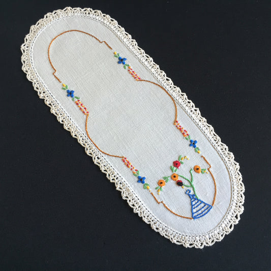 Australian Vintage Hand Embroidered Sandwich Doily | Crinoline Lady Pattern