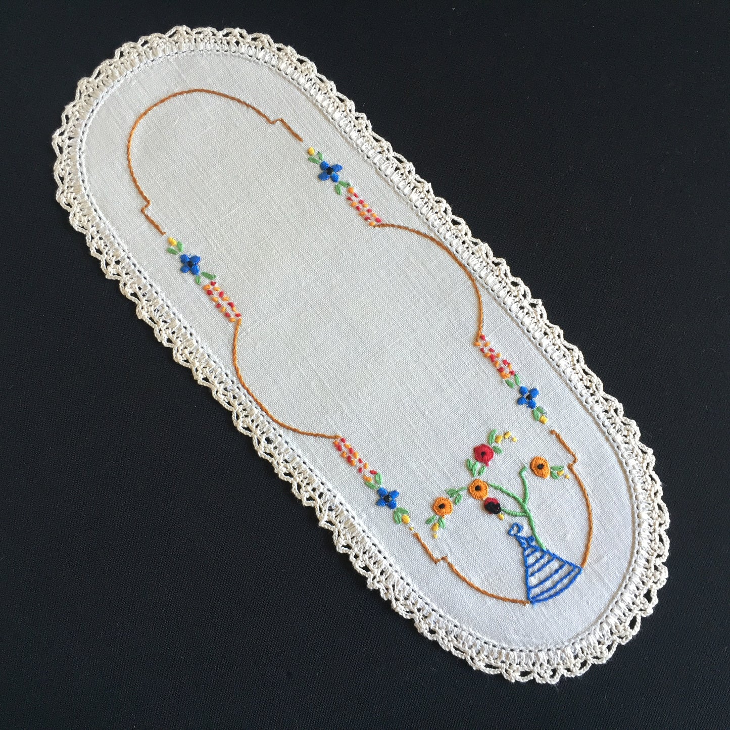 Australian Vintage Hand Embroidered Sandwich Doily | Crinoline Lady Pattern