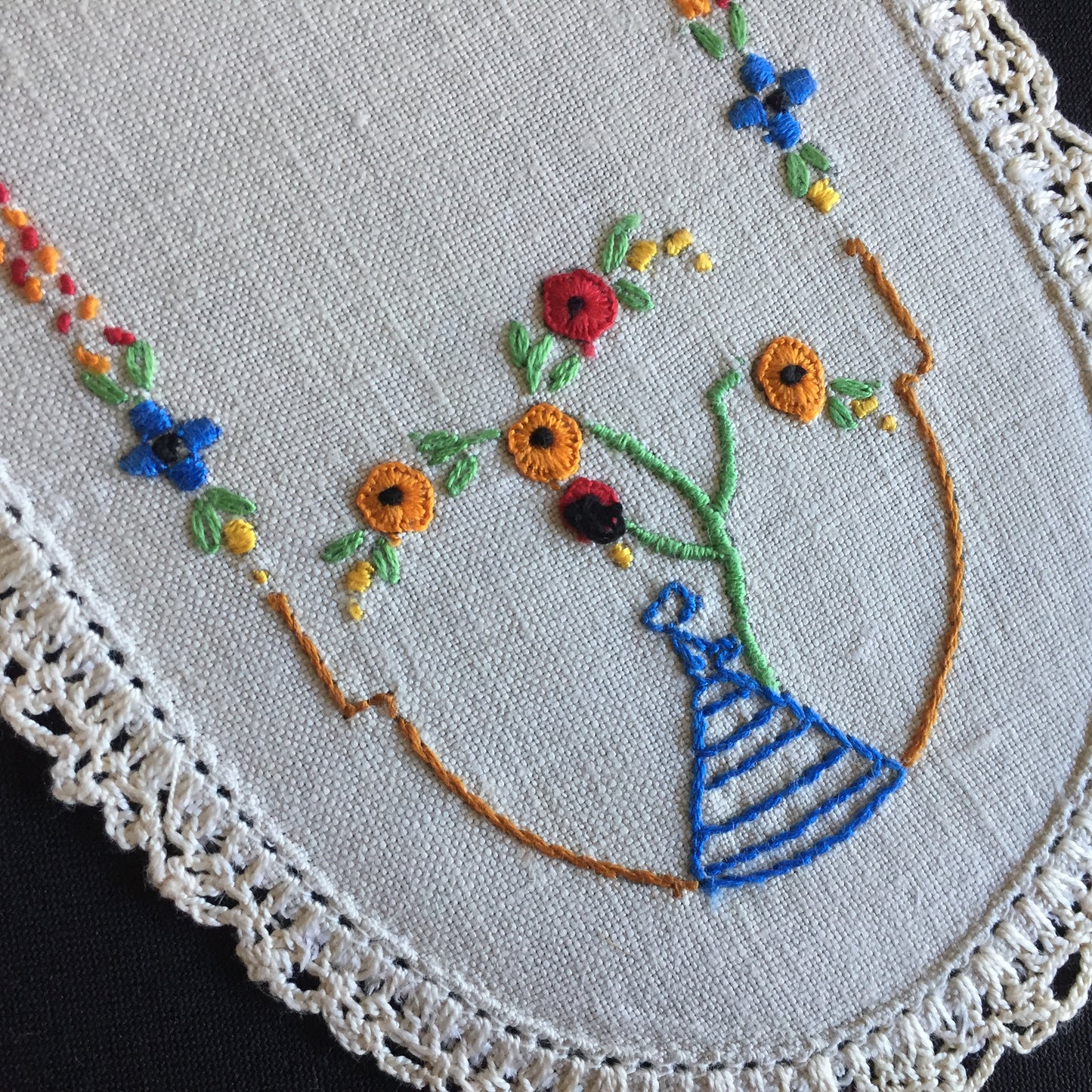 Australian Vintage Hand Embroidered Sandwich Doily | Crinoline Lady Pattern