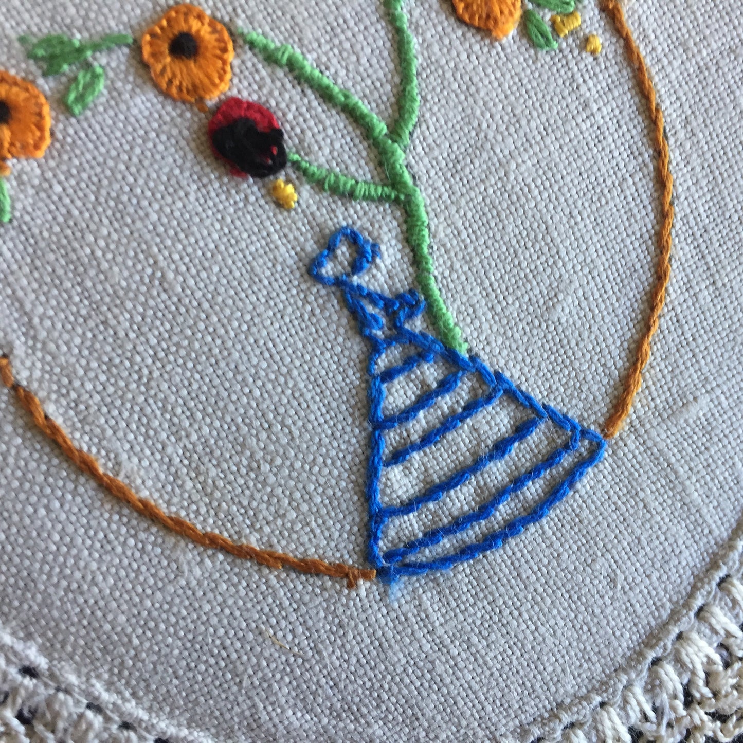 Australian Vintage Hand Embroidered Sandwich Doily | Crinoline Lady Pattern