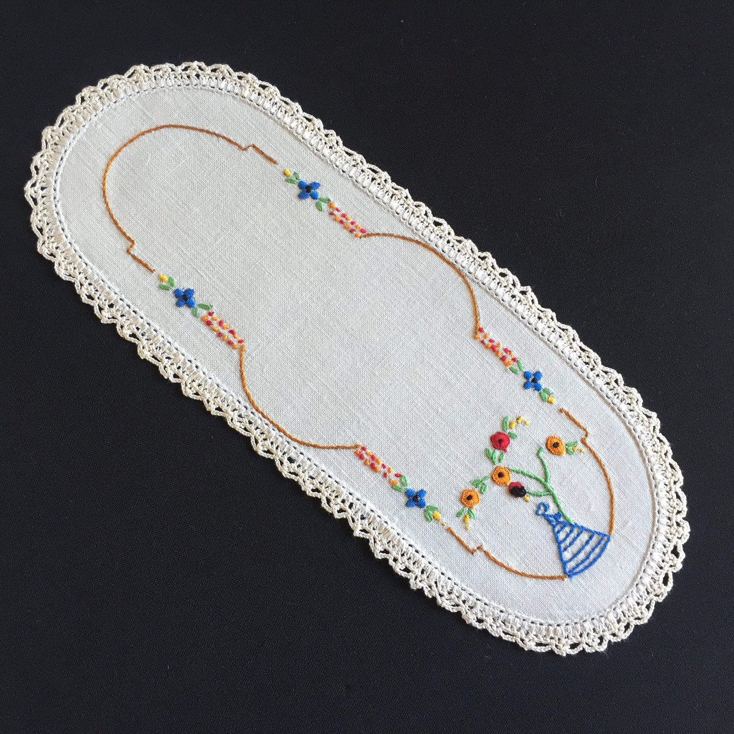 Australian Vintage Hand Embroidered Sandwich Doily | Crinoline Lady Pattern