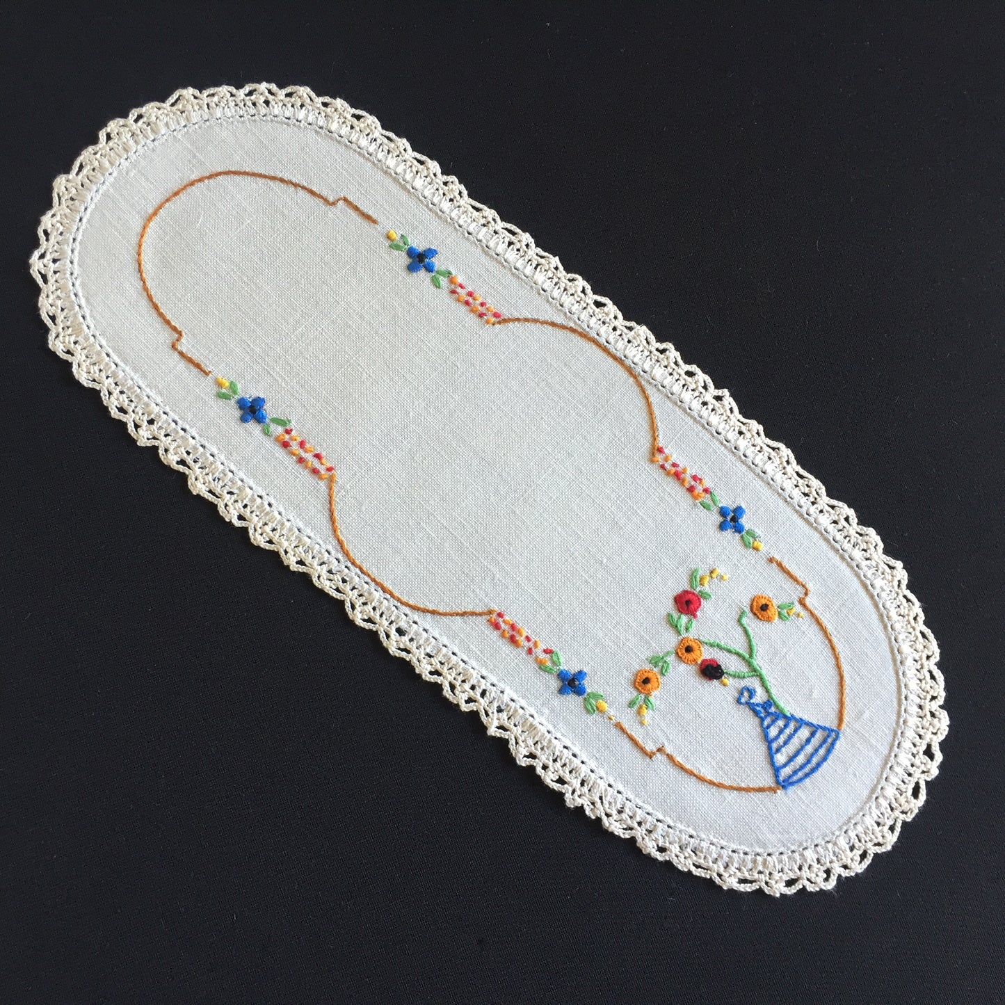 Australian Vintage Hand Embroidered Sandwich Doily | Crinoline Lady Pattern