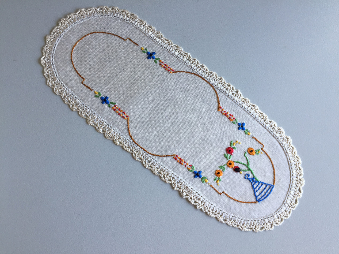 Australian Vintage Hand Embroidered Sandwich Doily | Crinoline Lady Pattern