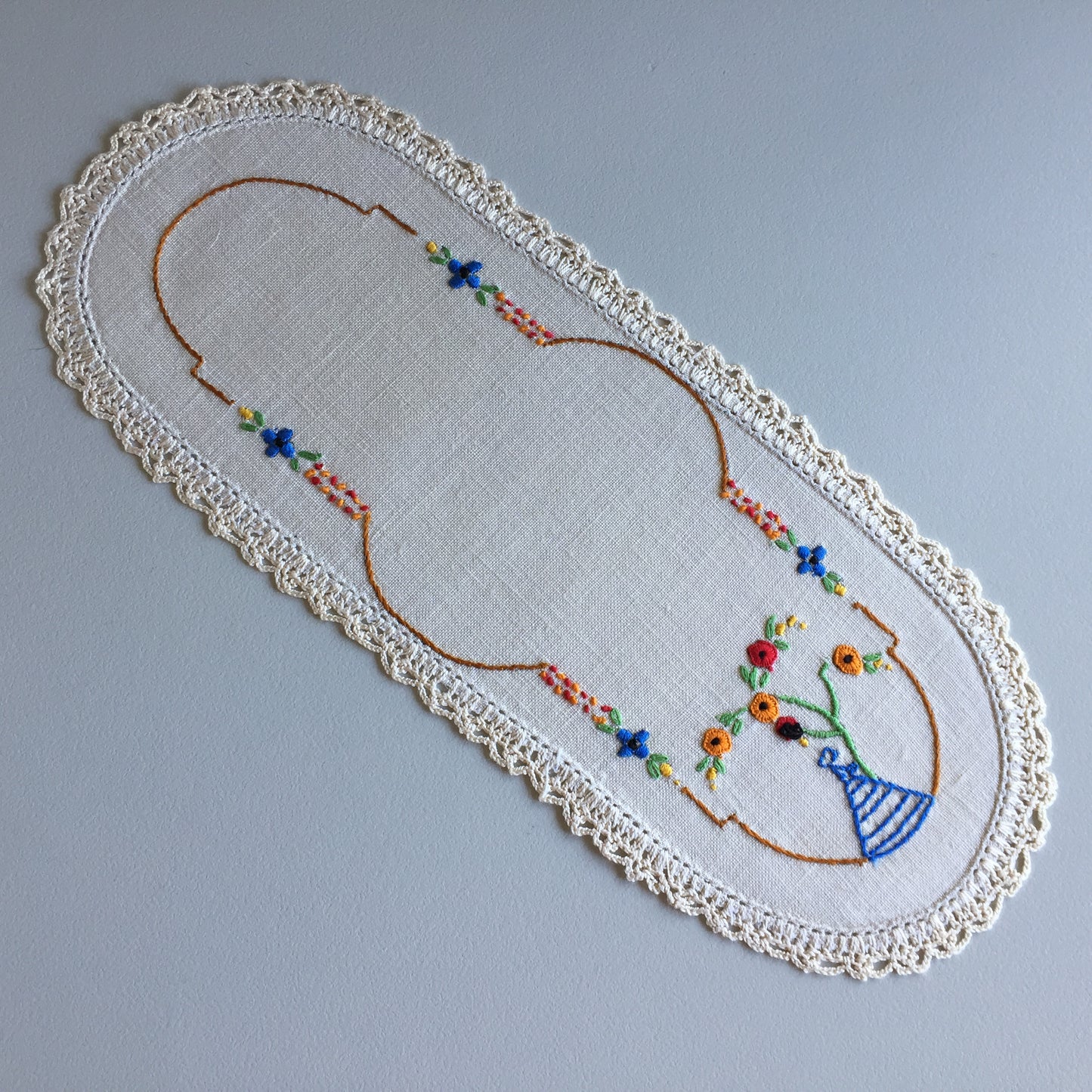 Australian Vintage Hand Embroidered Sandwich Doily | Crinoline Lady Pattern