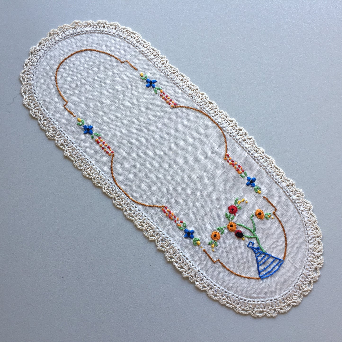 Australian Vintage Hand Embroidered Sandwich Doily | Crinoline Lady Pattern