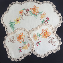 Load image into Gallery viewer, Australian Vintage Hand Embroidered Duchess | Dressing Table Doily Set of 3