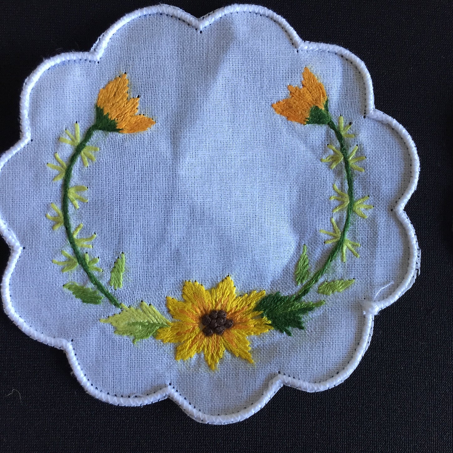 Unused Vintage Set of 6 Hand Embroidered Cotton Drink Coaster Doilies 10cm | 4"