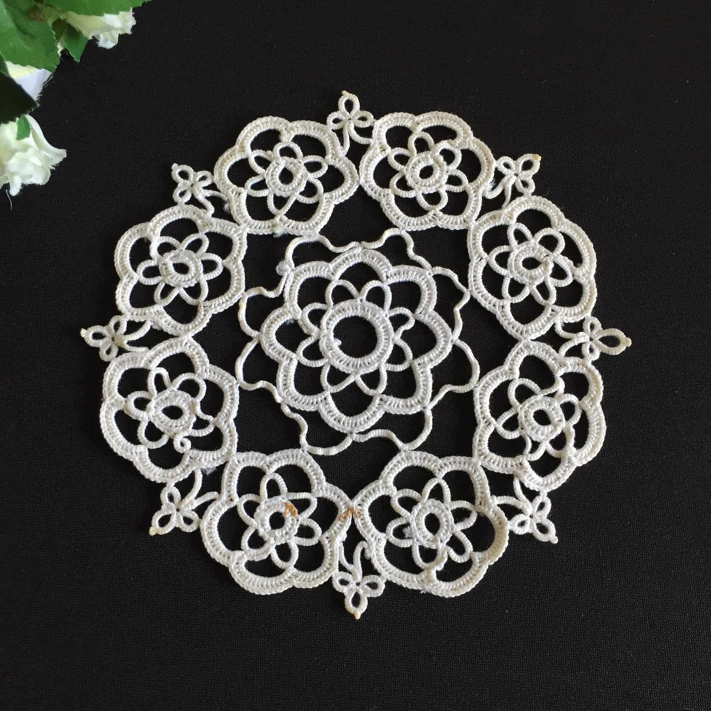Small Handmade Never Used Vintage Tatted Off-White Cotton Lace Doily
