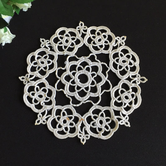 Small Handmade Never Used Vintage Tatted Off-White Cotton Lace Doily
