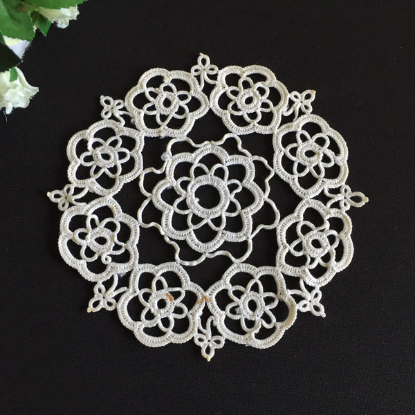 Small Handmade Never Used Vintage Tatted Off-White Cotton Lace Doily