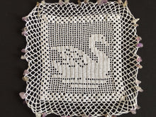 Load image into Gallery viewer, White Filet Crochet Lace Beaded Jug Cover Doily with SWAN