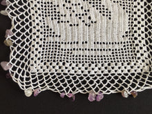 Load image into Gallery viewer, White Filet Crochet Lace Beaded Jug Cover Doily with SWAN