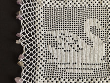 Load image into Gallery viewer, White Filet Crochet Lace Beaded Jug Cover Doily with SWAN