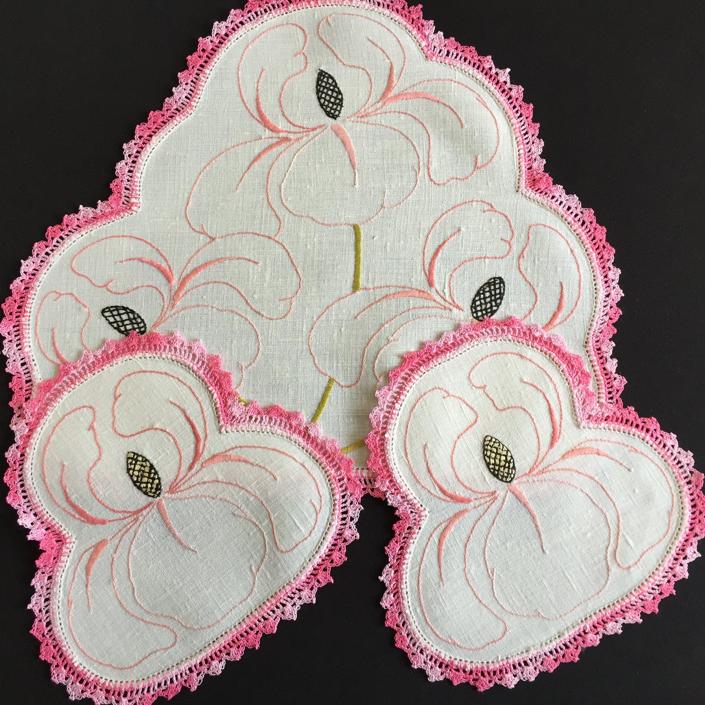 Australian Vintage Hand Embroidered Duchess | Dressing Table Doily Set of 3