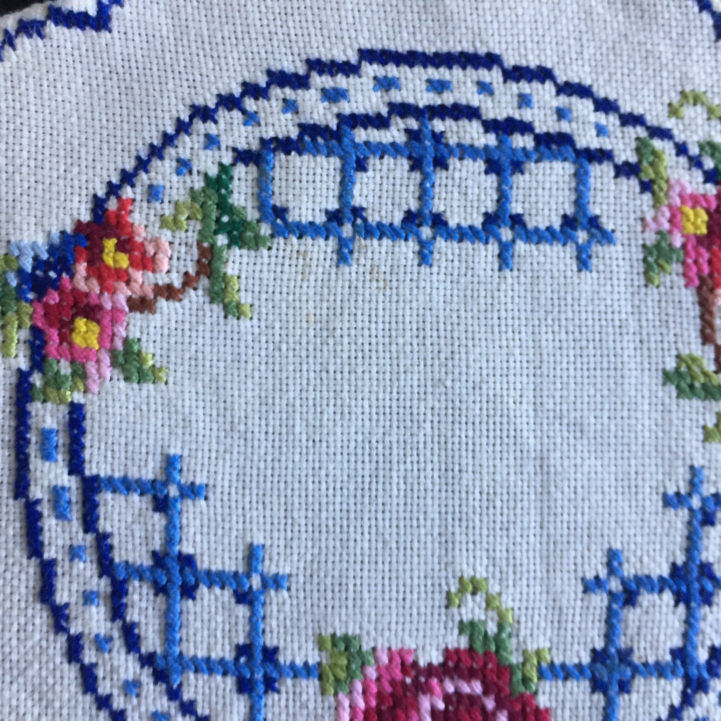 Vintage Counted Cross Stitch Hand Embroidered 3 Piece Floral Duchess Set